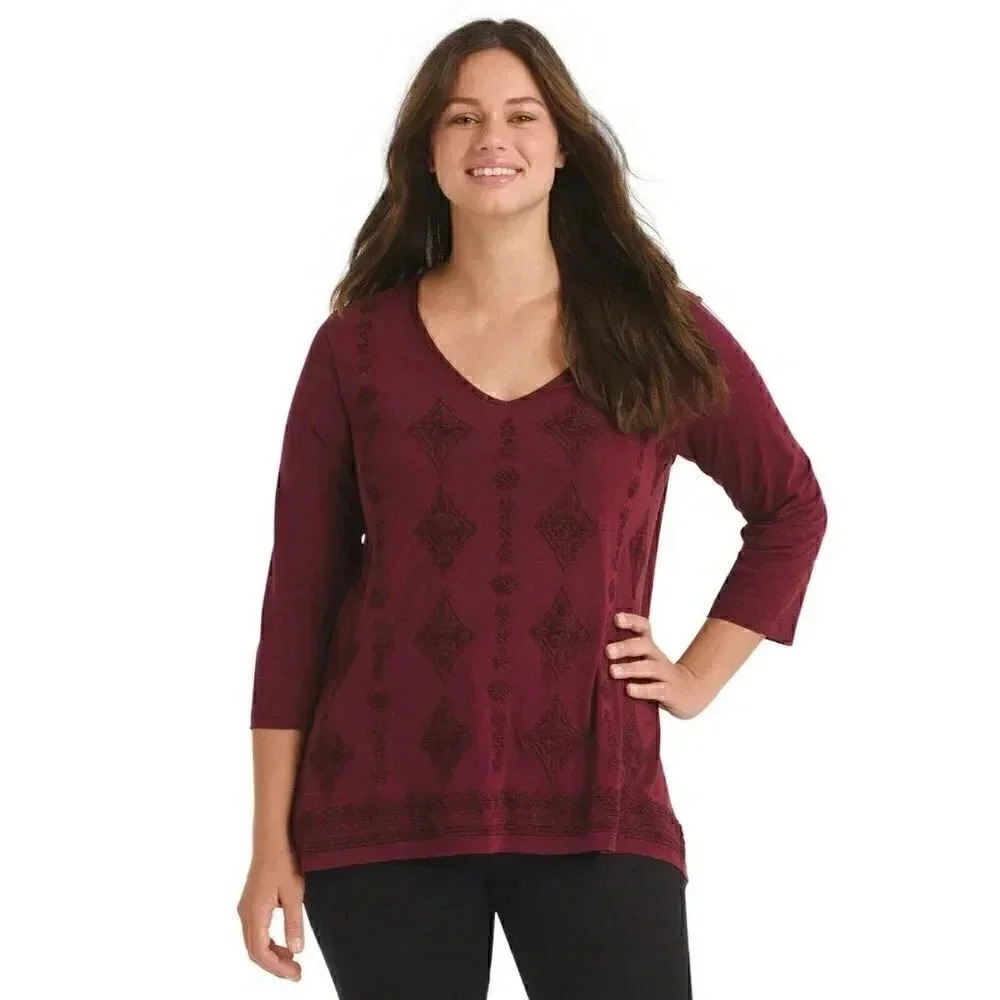 Caite Tonal Embroidered Ellis V-Neck Top New!